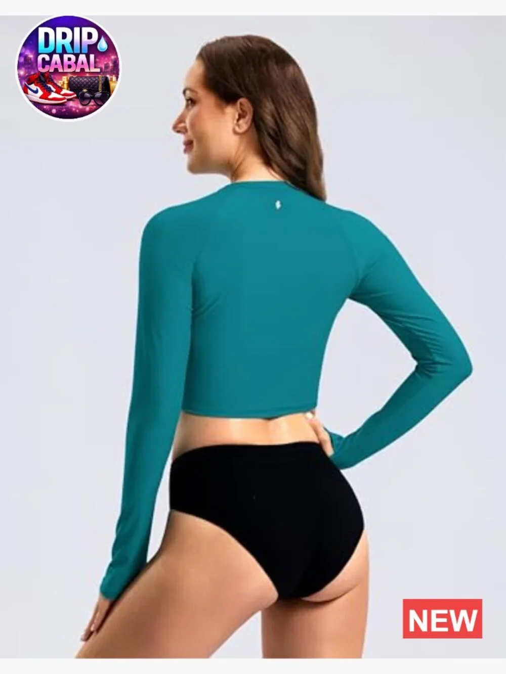 Long Sleeve Crop UPF 50+ Sun Protection Rash Guard Swim Top Quick Dry